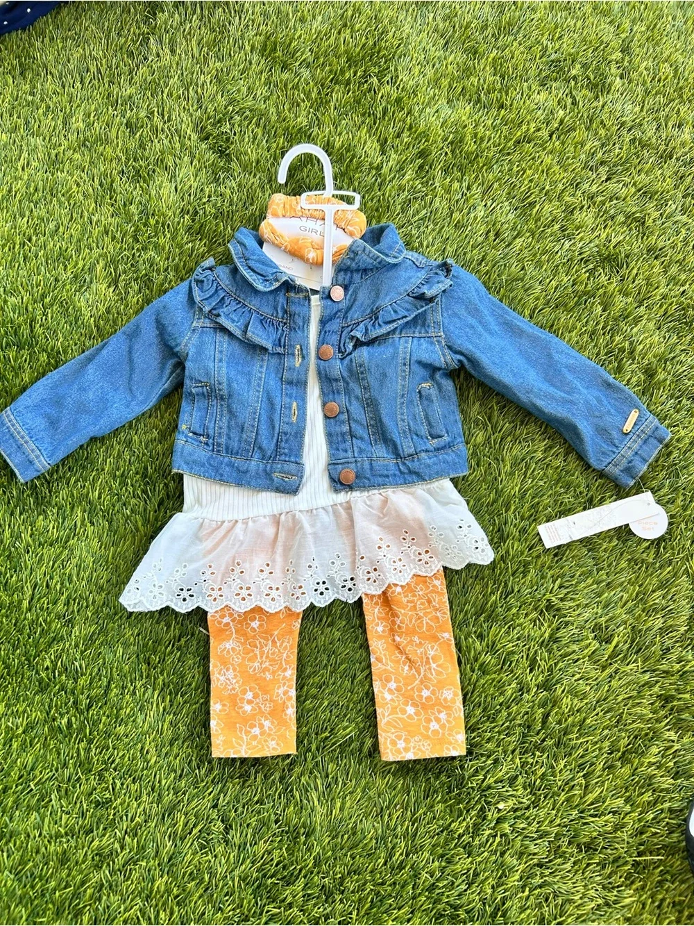Tahari Girls Denim Jacket with Ruffle Detail - Blue